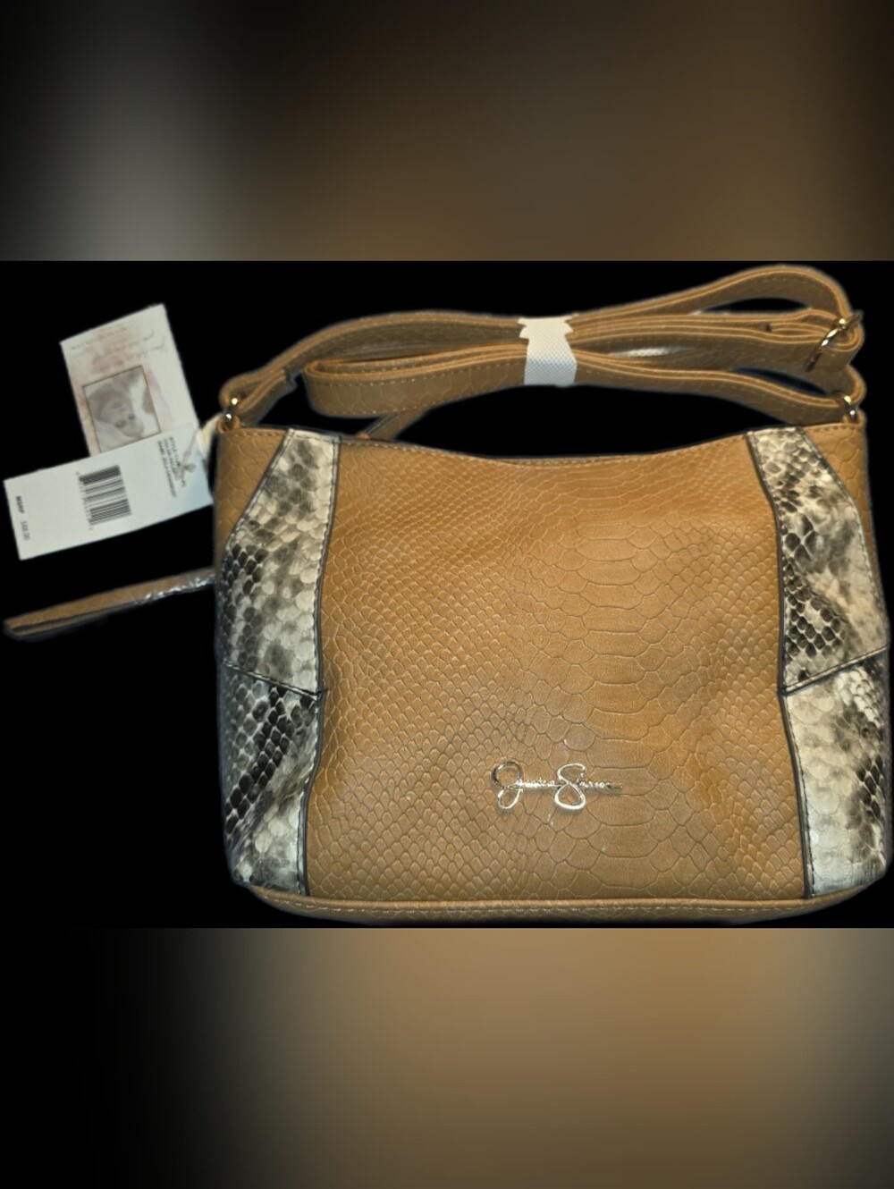 Jessica Simpson Tan and Gray Snake-Pattern Shoulder Bag